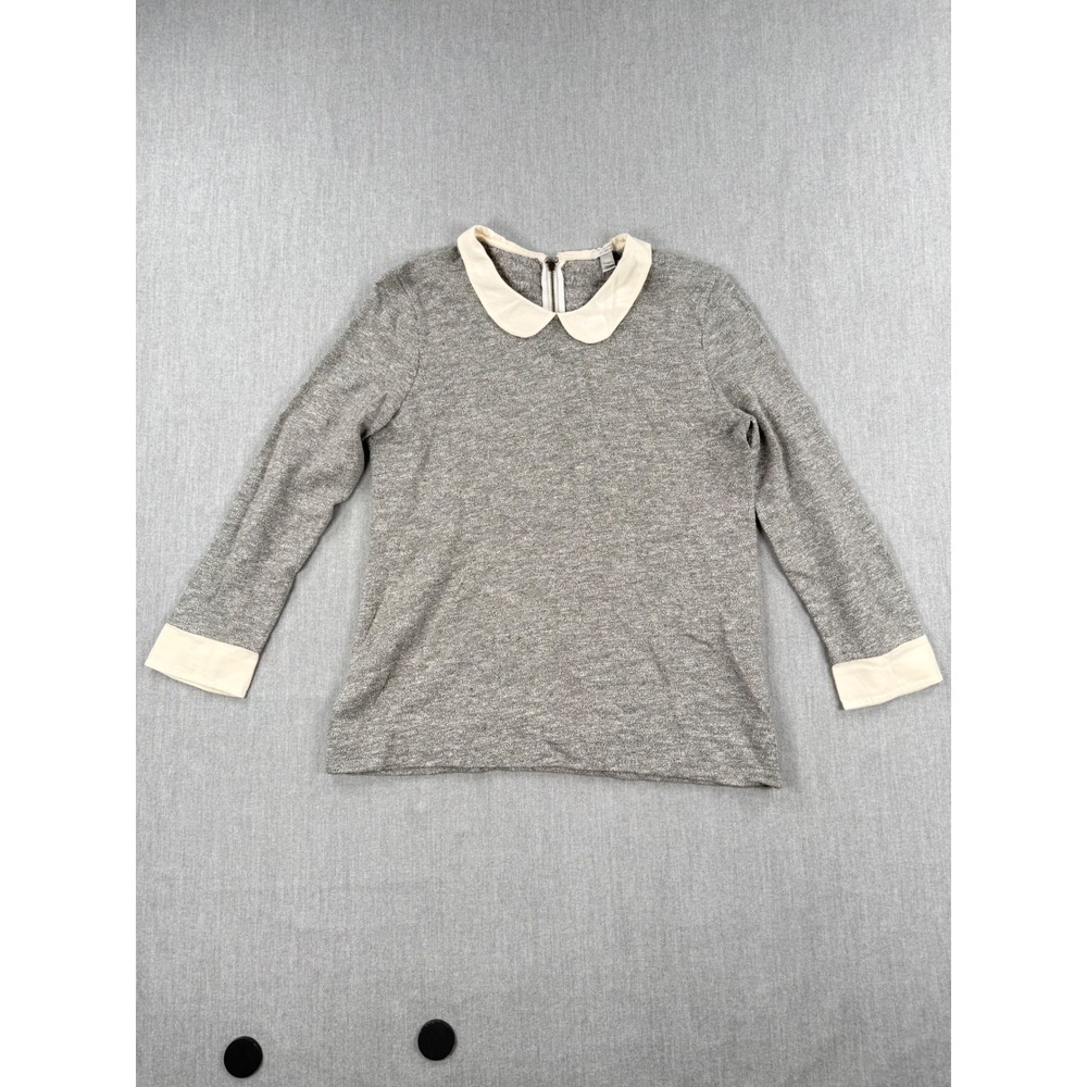 J.Crew Gray Knit Peter Pan Collarβ Silk Trim Top XS 12318 FA12